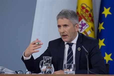 18/01/2019. Consejo de Ministros (18/01/2019). El ministro del Interior, Fernando Grande-Marlaska, durante su intervención en la rueda de pr...